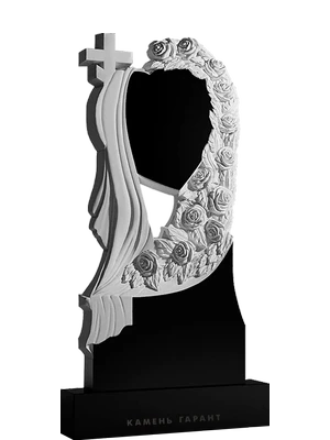 Памятник с сердцем, крестом и розами 